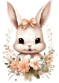 a cute little bunny with flowers on it's head