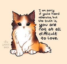 a drawing of a cat with the caption i am sorry if you've heard otherwise but the truth is, you are not at all difficult to love