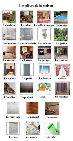 an image of different types of furniture and decor in the french language, with words describing them