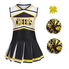 PRICES MAY VARY. Material: 100% Polyester,high quality made. The fabric is soft,comfortable and skin-friendly for kids. Include: Cheerleader uniform set & Pom poms & Hair bow rope Design: The Child Girl Cheerleader costume design is cute and attractive. The classic color and "Cheers"of cheerleading uniform dresses makes it easy to win over others and make you the center of the party. Occasion: Perfect for Halloween, theme parties, role playing, dress up, school celebration festival, dance teams Matric Dance Dresses, Kids Uniforms, Uniform Dress, Cheer Uniform