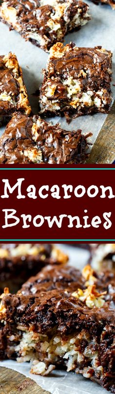 chocolate macaroni and brownie bars are stacked on top of each other