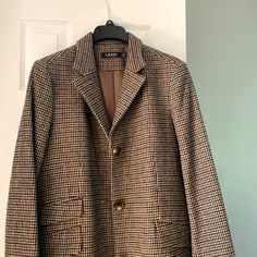 Herringbone Blend Of Black, Taupe, Brown And Slight Dark Green Beautifully Tailored With Kick Pleat In Back Never Worn With Tags On Wool Blend Jacket, Kick Pleat, Mid Length, Herringbone, Dark Green, Wool Blend, Fall Outfits, Jackets & Coats, Jackets For Women