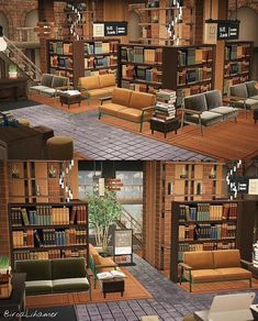 the library is full of books and couches for people to sit in or read