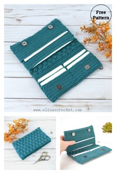 the crocheted wallet is made from two different pieces of yarn