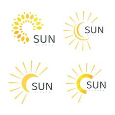 the sun and moon logos are shown in three different styles, each with their own letter