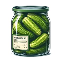 a jar filled with cucumbers sitting on top of a table