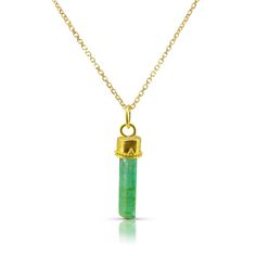 Gold & Stone Necklace - One of natures gifts, this pendant features a natural Brazilian Emerald crystal crowned with a 22k gold granulated cap.  Brazilian emerald crystals are becoming  rare, each piece is one of a kind.<br><br>Granulation takes years of practice using the purest of metals. Each tiny granule is made by hand, and making enough for one piece of jewelry can take weeks. Each granule is placed one by one using a tiny brush. The piece is heated almost to the melting point. At that pre Gold Stone Necklace, Vibe Tribe, Emerald Crystal, Melting Point, Artful Home, Crystal Crown, Gold Stone, Natural Gifts, Museum Collection