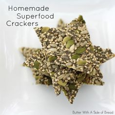 homemade superfood crackers on a white plate