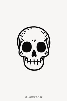 Cool Tattoo Idea, Skull Simple Bird Skull Tattoo, Cartoon Hand Tattoo, Skull Mini Tattoo, Fun Skull Tattoo, Skull And Stars Tattoo Design, Simple Skull Painting, Happy Skull Tattoo, Simple Sugar Skull Tattoo, Simple Skull Outline