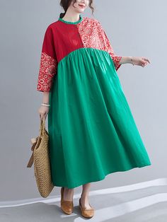 Sku CY-!89394 Material >70%Cotton Style Loose , Batwing Sleeves Feature Buttoned , Contrast Color , Printed Neckline Round-neck Occasion Vintage Seasons Summer Type Midi Dresses Color RED,YELLOW Size FREE SIZE Please consult the size chart we provide for this item's measurements to help you decide which size to buy.Please note: There may be 1-3cm differ due to manual measurement.CMINCH Hemline Length FREE SIZE 254 119 Green Shift Dresses With Patchwork, Green Shift Dress With Patchwork, Red Patchwork Midi Dress For Spring, Green A-line Patchwork Dresses, A-line Green Patchwork Dresses, Green A-line Dress With Patchwork, Red Midi Dress, Sleeve Midi Dress, Midi Dress With Sleeves