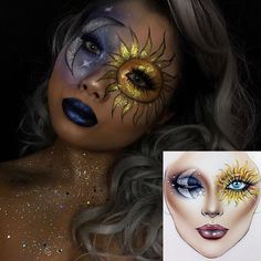 sun and moon festival Cool Make Up, Sun Makeup, Halloween Makeup Artist, Cute Halloween Makeup, Cool Halloween Makeup, Face Art Makeup, Stay Tune