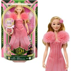 a barbie doll in a pink dress with ruffles on the skirt and headband