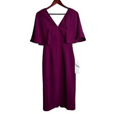 This Beautiful Magenta Midi Dress From Dress The Population Is Perfect For Any Formal Occasion. The V-Neckline And Flutter Sleeves Add A Touch Of Elegance, While The Zip Closure Ensures A Secure Fit. The Dress Is Made From A Blend Of Polyester, Spandex, And Polyester Blend Materials, And Is Fully Lined For Comfort. The Dress Is A Size Small And Has A Solid Pattern With A Pencil Design. It Is Suitable For Summer And Spring Seasons And Is Ideal For Weddings, Parties, And Cocktail Events. The Dress Navy Blue Midi Dress, From Dress, Pencil Design, Sequin Midi Dress, Pencil Skirt Dress, Bandage Dress Bodycon, Long Sleeve Sequin, Dresses Xxl, Midi Cocktail Dress