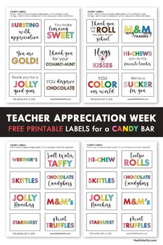 teacher appreciation week printable labels for candy bar