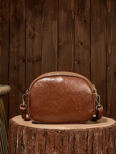 Brown    PU Leather   Embellished   Women Bags Trendy Fashion Women, Square Bag, First Order, Vintage Design, Saddle Bags, Vintage Designs, Zip Around Wallet, Fashion Clothes Women, Pu Leather