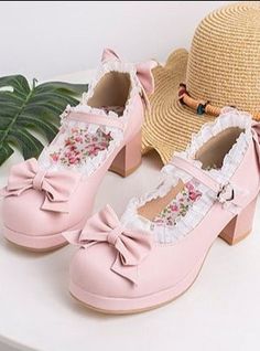 ❤Lace strap pumps with a ribbon❤︎ Ribbon Quilt, Kawaii Bags, Pink Images, Pearl Bag, Pink Pumps, Lace Straps, White Pumps, Aesthetic Shoes, Strap Pumps