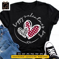 a t - shirt that says happy valentine's day with two hearts on it