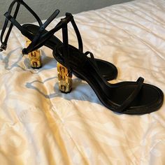 Givenchy G Cube Lambskin Ankle-Strap Sandals Size Eu:36.5 Us:6.5 Black And Gold. Never Worn Luxury Sandals With 4-inch Block Heel, Luxury Open Toe Heels With Metal Feet, Formal Sandals With Metal Feet And Open Heel, Formal Ankle Strap Heels With Metal Feet, Designer Leather Heels With Metal Feet, Luxury Heels With Metal Feet For Night Out, Open Toe Evening Heels With Metal Feet, Evening Open Toe Heels With Metal Feet, Designer Sandals With Sculpted Heel For Night Out