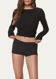 Spiritual Gangster Ballet Rib Reversible Wrap Sweater - Bergdorf Goodman Fitted Loungewear Tops With Thumbholes, Fitted Tops With Thumbholes For Loungewear, Seamless Long Sleeve Crop Top For Loungewear, Long Sleeve Seamless Crop Top For Loungewear, Cropped Tops With Thumbholes For Loungewear, Stretch Cropped Long Sleeve Top With Thumbholes, Casual Stretch Long Sleeve Top With Funnel Neck, Stretch Long Sleeve Crop Top For Loungewear, Winter Stretch Tops With Thumbholes