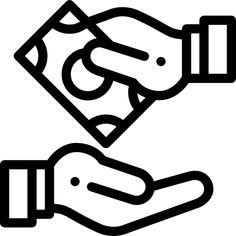 two hands exchanging money with each other in black and white colors on a white background