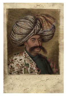 an old painting of a man with a turban on his head and beard