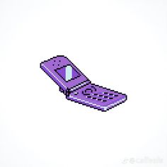 an old fashioned purple cell phone pixelated in half - color on a white background