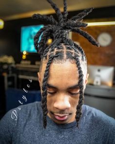 Loc Styles For Men Ponytail, Locs Ponytail Styles Men, Hightop Locs Style Men, Men’s Locs Styles, Locs Types, Men Loc Styles Medium, Son Hairstyles, Mens Loc Styles, Retwist Locs Style Men