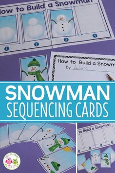 how to build a snowman sequenced matching cards with pictures and instructions for building a snowman