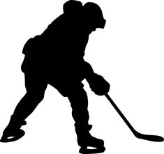 an image of a hockey player going to hit the ball with his stick silhouetted on a white background