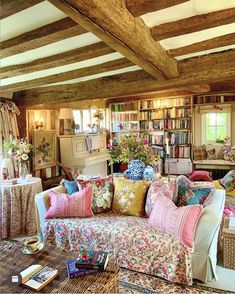 a living room filled with furniture and lots of books