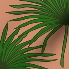 a green plant with long leaves on a brown and pink background, that appears to be palm fronds