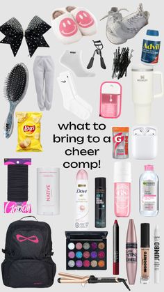 What To Pack In My Cheer Bag, Cheer Comp Bag Essentials, What To Pack For Cheer Competition, Preppy Cheer Practice Outfits, What’s In My Cheer Bag, Cheer Packing List, Cheer Bags Ideas