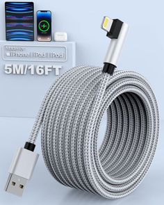 the usb cable is connected to an iphone, ipod and ipod 5m / 16ft