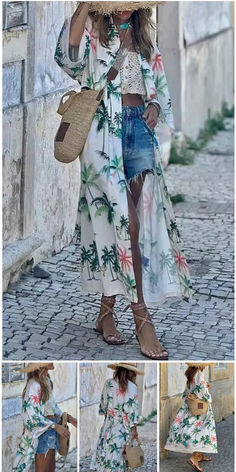 Vacation Floral Print Lace Up Swimwears Cover Up Fall Sunglasses, Casual Stylish, Collar Sweater, Turndown Collar, Loose Outfit, Collar Top