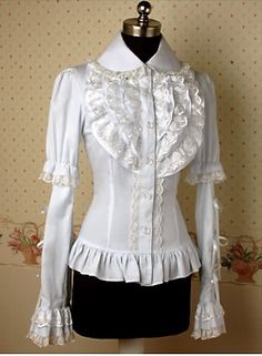 White Long Sleeves Lace Elegant Lolita Shirt Cute Long Sleeves, Odd Fashion, White Long Sleeves, Fantasy Dresses, Stage Play, Blouse Tops, Lolita Dress, Lolita Fashion, Blouse Styles