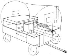 a drawing of a cart with a coffee cup on it