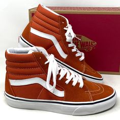 Vans Sk8-Hi Color Theory Shoes Sb For Women Canvas Suede Burnt Ochre Vn0005u9gwp Brand New With Box. 100% Authentic! The Color Theory Collection Allows You To Create A Unique Color Story By Pairing Vibrant, Unexpected Hues With Our Iconic Footwear Silhouettes. Made With Sturdy Suede And Canvas Uppers, The Color Theory Sk8-Hi Honors Our Legendary High Top Shoe With Eye-Catching Colorways Ideal For The Season. This Timeless Sidestripe Style Also Includes Reinforced Toe Caps, Supportive Padded Coll Vans Canvas Shoes With Cushioned Footbed And Round Toe, Vans Sneakers For Fall, Vans Fall Sneakers, Fall Vans Sneakers, Old Skool Platform Vans, Burnt Ochre, Orange Vans, Canvas Sneakers Womens, Old Skool Platform