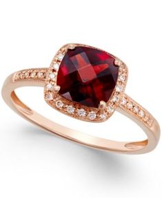 Garnet (2-1/4 ct. t.w.) and Diamond Accent Ring in 14k Rose Gold Black Diamond Engagement Ring Set, Gold Garnet Ring, Pink Gold Rings, Rings Rose Gold, Gold Knot Ring, Red Garnet Ring, Black Diamond Engagement, Flower Engagement Ring, Cushion Cut Ring