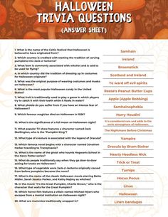 halloween trivia questions answer sheet