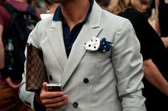 This is how you have fun with a pocket square. Let it hang. Adds energy and style to a dressed up casual look. Men Tumblr, Cheap Louis Vuitton Handbags, Mens Style Guide, Handbags Michael Kors, Double Breasted Suit Jacket, No. 2