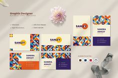 an assortment of business cards and stationery for graphic designer, sandeef ashley