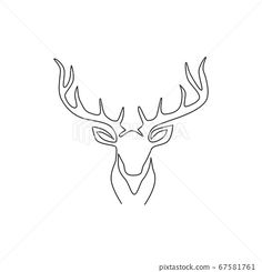 the head of a deer with large antlers in continuous lines on a white background