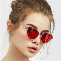 2 For $15create A Bundle & Offer $15must-Havered Tinted Retro Cat-Eye Sunglasses Gold Framebrand New Fast Shipping Light Perspective, Cat Eye Colors, Korean Summer, Cute Sunglasses, Red Sunglasses, Cute Glasses, نظارات شمسية, Trendy Sunglasses, 3 Pm