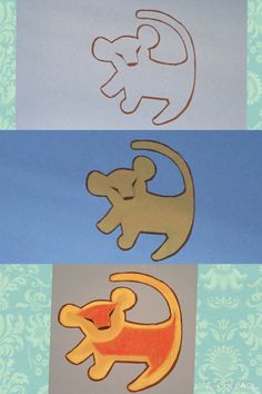 three different images of the same animal on paper