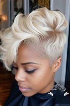 Blonde Pixie With Shadow Roots, Short Blonde Pixie Black Women, Hairstyles With Shaved Sides, Shaved Sides And Back, Tapered Pixie, Pixie Haircut For Black Women, Bob Hairstyles For Black Women, Short Pixie Hairstyles