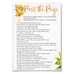 a poem that says pass the prize with an orange flower on it and green leaves