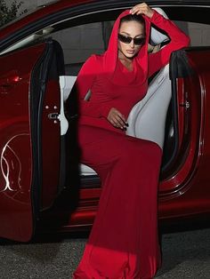 Neckline: Hooded Dresses Length:Floor-Length Decoration:Hooded Silhouette: Sheath Maxi Dress Red, Long Skirt Fashion, Hooded Dress, Bodycon Maxi Dresses, Wholesale Dress, Women Maxi, Slim Dresses, Long Sleeve Maxi, Long Sleeve Bodycon