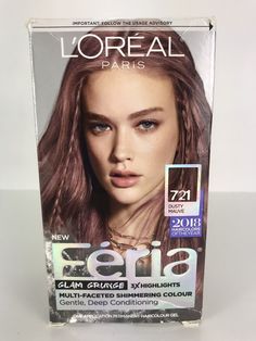 L'Oréal Paris, Feria Glam Grunge 3X Lighlights Multi-faceted Shimmering Colour. Gentle, deep conditioning. 721 Dusty Mauve (Dark Mauve Blonde)  FERIA IS MULTI-FACETED PERMANENT HAIR COLOR: Known for shimmering color & edgy colors, Feria permanent hair dye kits transform hair from blah to brilliant. The Power Shimmer Feria Conditioner seals & smooths for lasting bold color that will turn heads. MULTI-TONAL, SHIMMERING FERIA HAIR COLOR: Feria hair color kits are inspired by cutting-edge fashion & Dusty Mauve Hair Color, Mauve Hair Color, Feria Hair Color, Mauve Hair, Blonde Hair Types, Glam Grunge, Dusty Mauve, Permanent Hair Dye, Pretty Hair Color