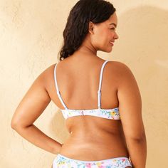 Bikini top from Wild Fable™ in pink with colorful floral print. Made from nylon with recycled polyester lining and four-way stretch for flexible comfort in and out of the water. Sewn-in cups with underwire provide confident coverage and shaping. Back hook closure ensures a stay-put fit. If you're not satisfied with any Target Owned Brand item, return it within one year with a receipt for an exchange or a refund. Wild Fable™: A look for every story. Spring Swimwear With Removable Bra Pads And Stretch, Spring Swimwear With Removable Bra Pads For Swimming, Spring Vacation Swimwear With Removable Bra Pads, Blue Floral Print, Swimwear Fashion, Wild Fable, Underwire Bra, Blue Floral, Fitness Fashion