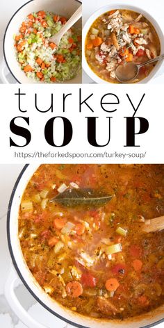 turkey soup in a white pot with the title overlay